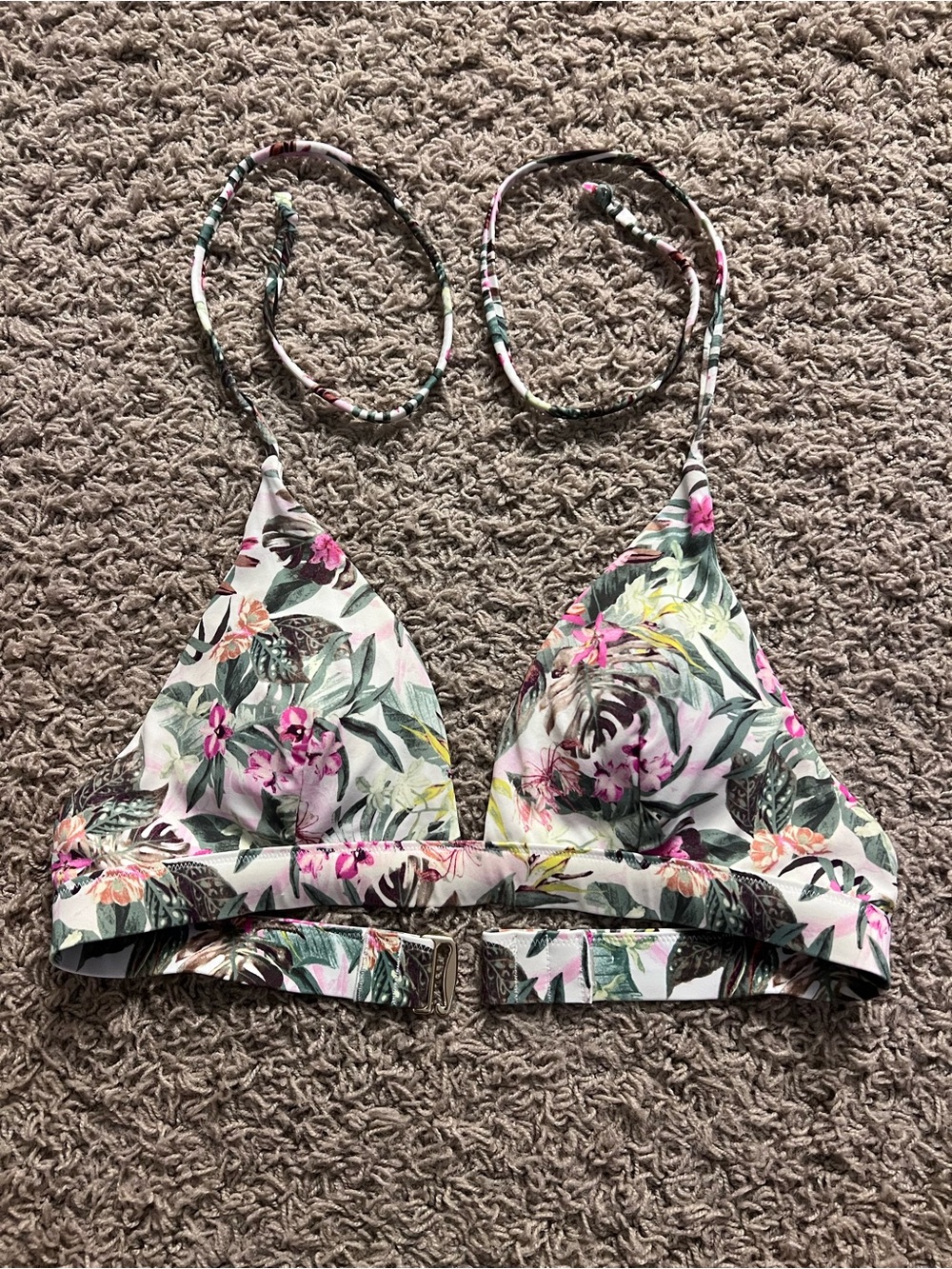 New Women’s Victoria’s Secret Floral Triangle Halter Tie Bikini Top XS